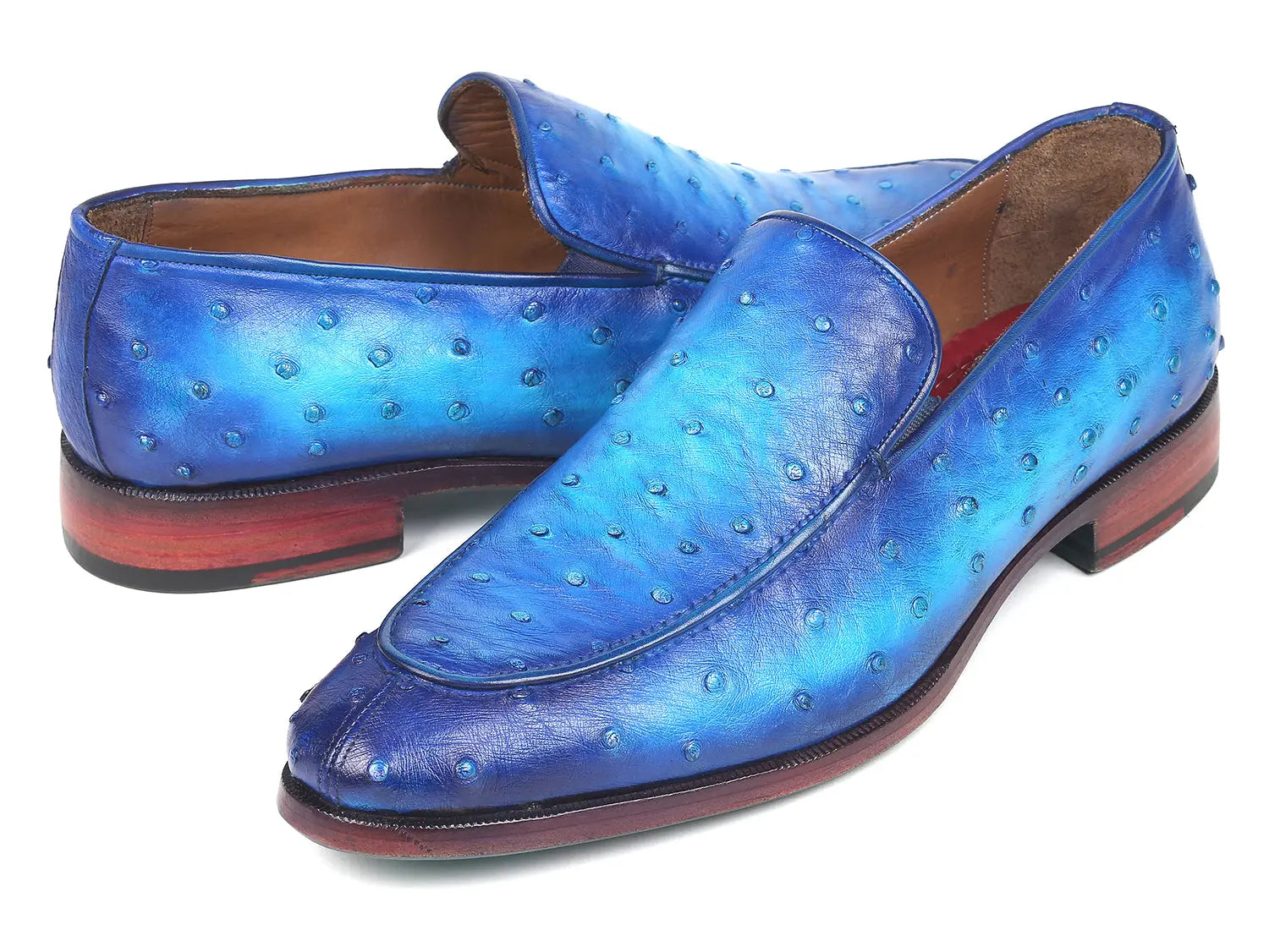Paul Parkman Men's Ocean Blue Genuine Ostrich Loafers (ID#73954-BLU) PAUL PARKMAN