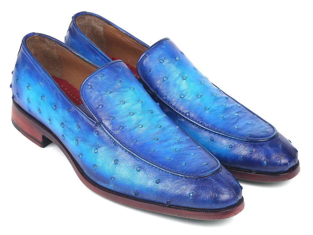 Paul Parkman Men's Ocean Blue Genuine Ostrich Loafers (ID#73954-BLU) PAUL PARKMAN