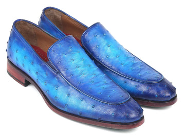 Paul Parkman Men's Ocean Blue Genuine Ostrich Loafers (ID#73954-BLU) PAUL PARKMAN