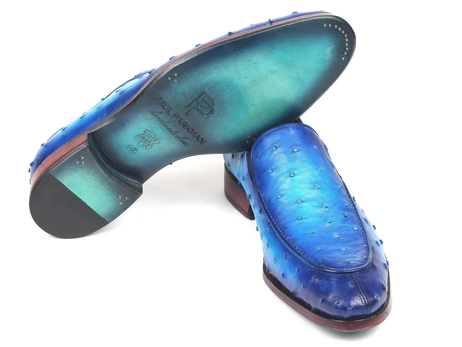 Paul Parkman Men's Ocean Blue Genuine Ostrich Loafers (ID#73954-BLU) PAUL PARKMAN