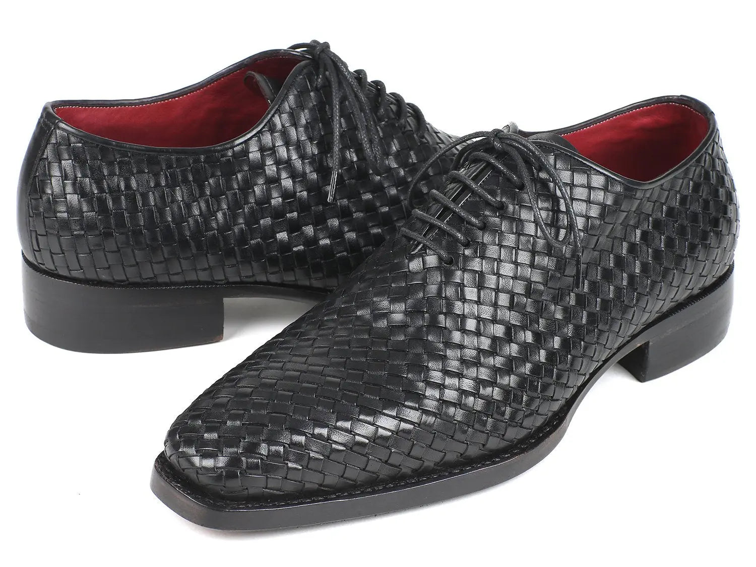 Paul Parkman Men's Black Woven Genuine Leather Oxfords (ID#044WN86) PAUL PARKMAN