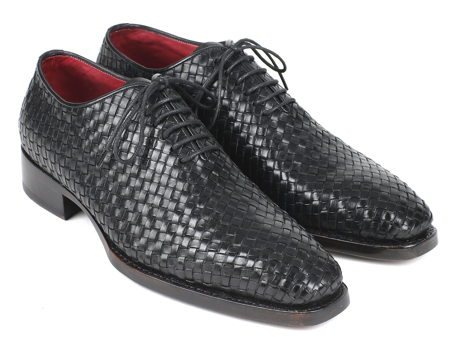 Paul Parkman Men's Black Woven Leather Oxfords (ID#044WN86)