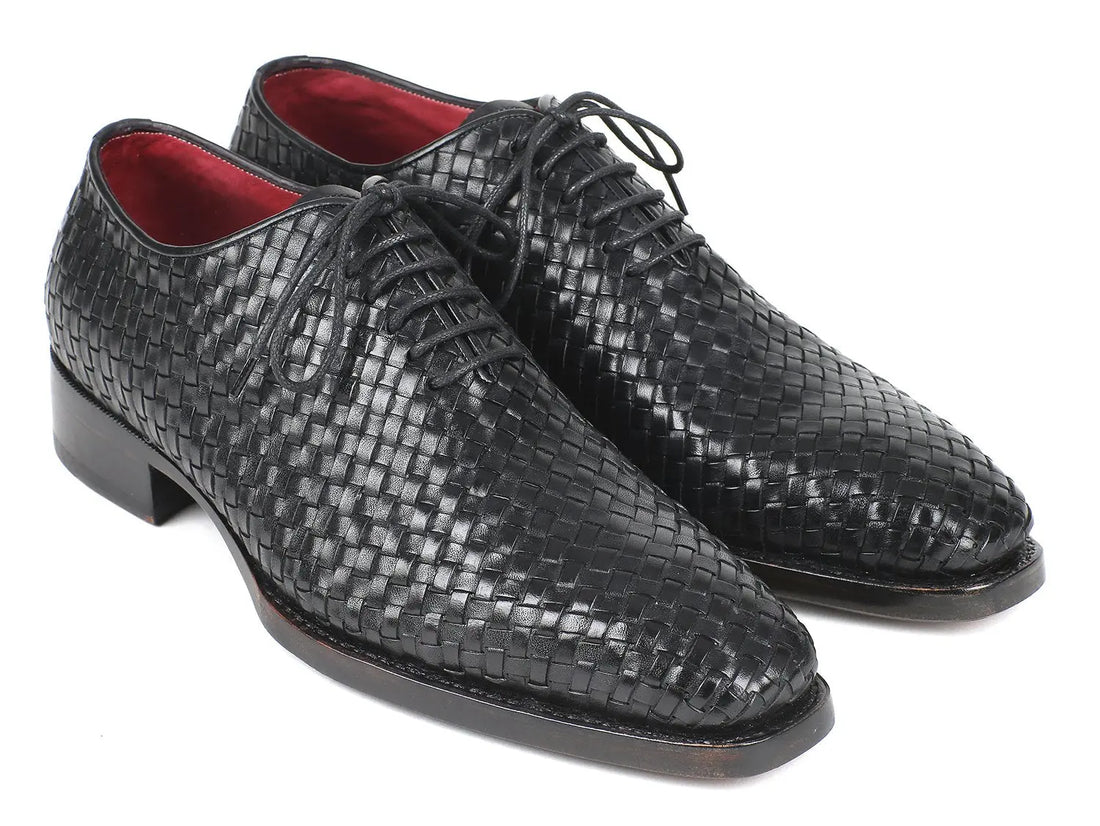 Paul Parkman Men's Black Woven Genuine Leather Oxfords (ID#044WN86) PAUL PARKMAN