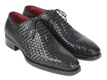 Paul Parkman Men's Black Woven Genuine Leather Oxfords (ID#044WN86) PAUL PARKMAN