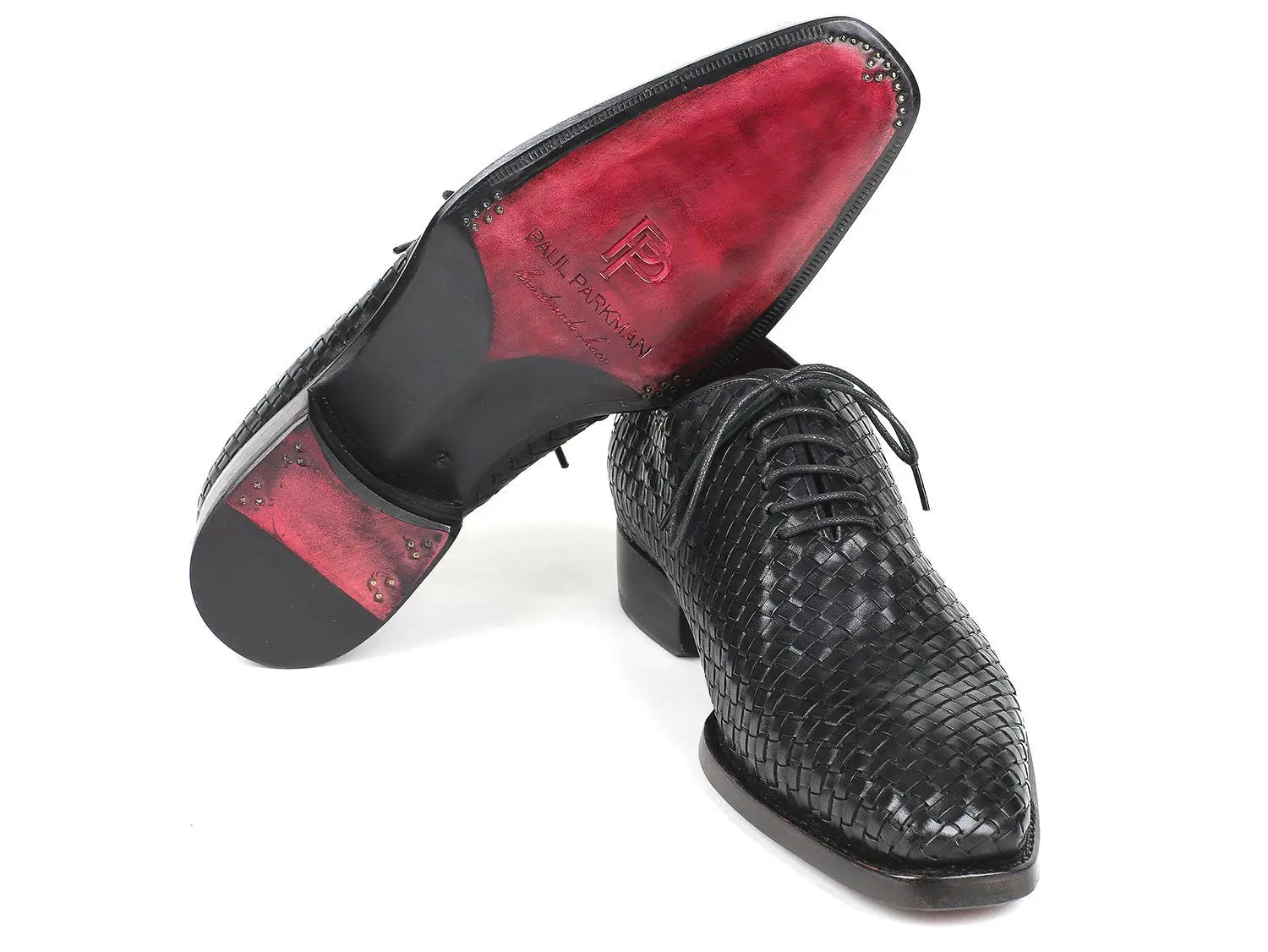 Paul Parkman Men's Black Woven Genuine Leather Oxfords (ID#044WN86) PAUL PARKMAN