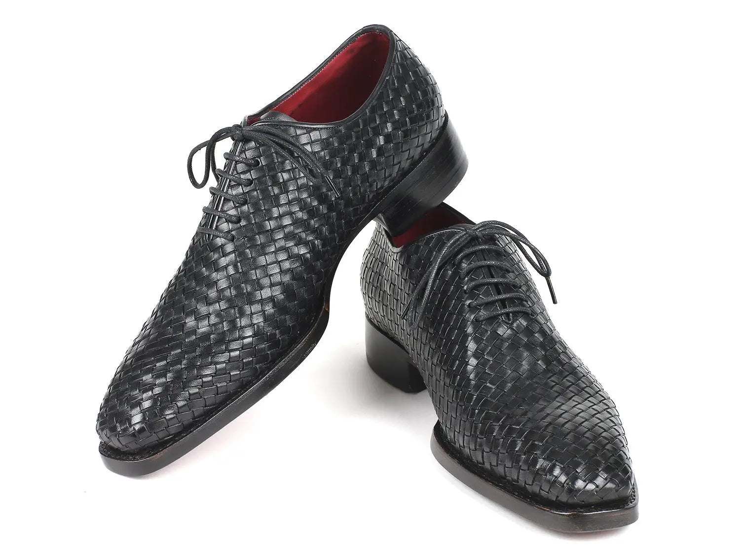 Paul Parkman Men's Black Woven Genuine Leather Oxfords (ID#044WN86) PAUL PARKMAN