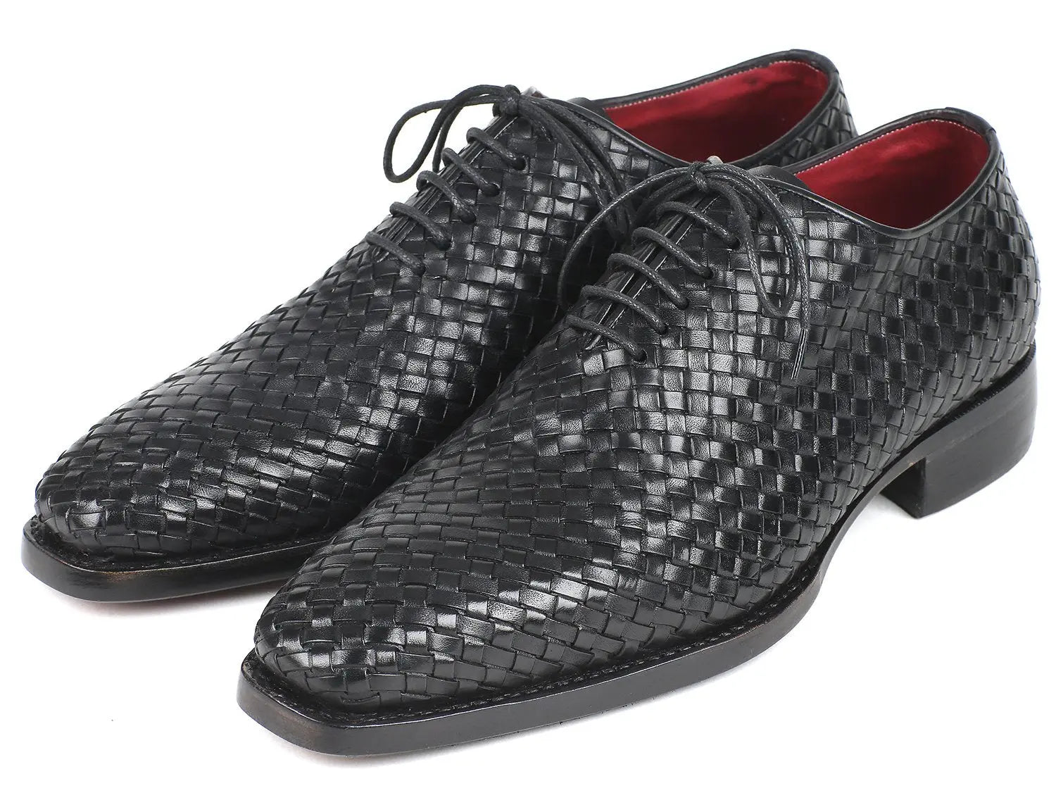 Paul Parkman Men's Black Woven Genuine Leather Oxfords (ID#044WN86) PAUL PARKMAN