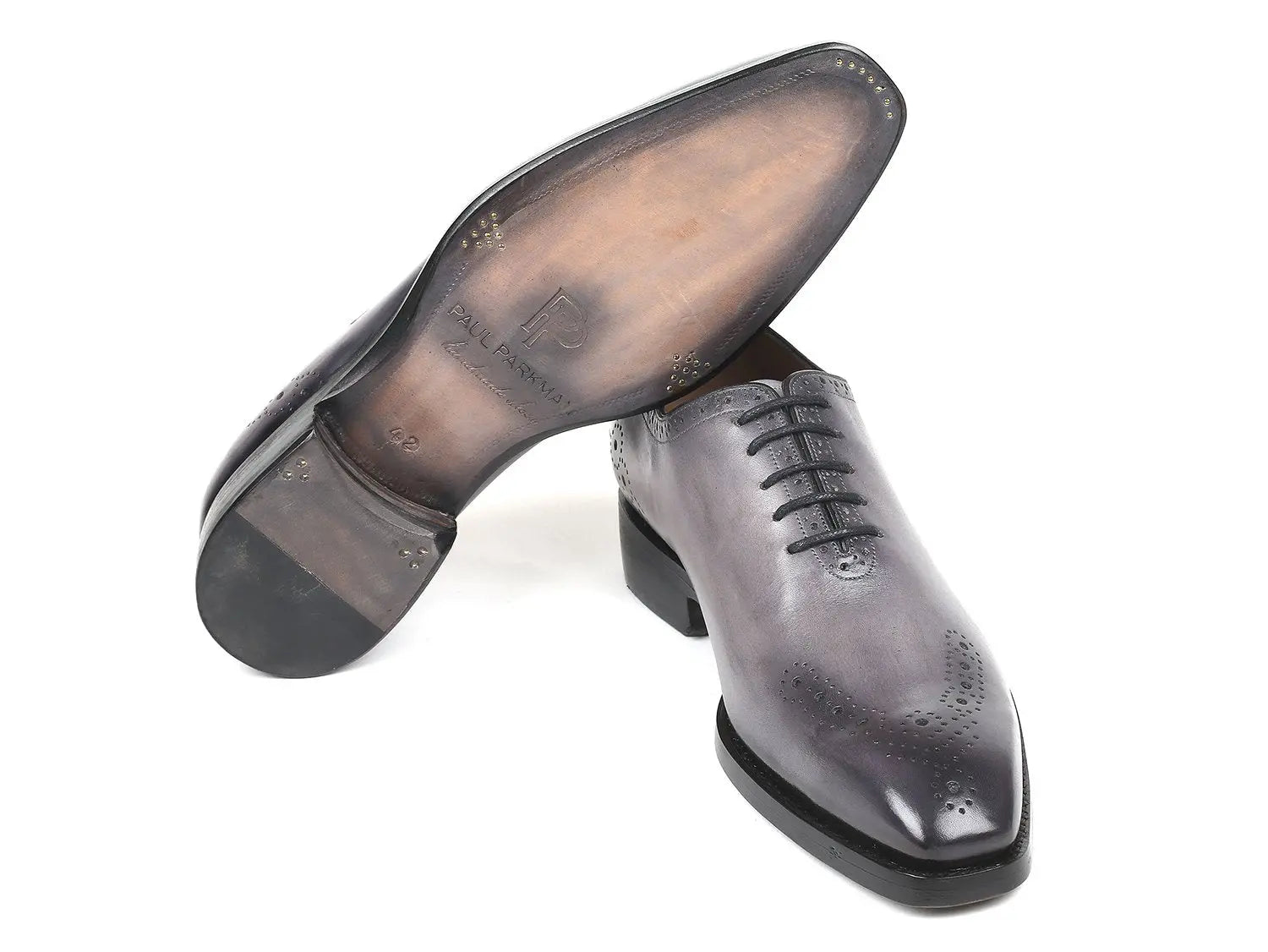 Paul Parkman Men's Gray Goodyear Welted Punched Oxfords (ID#7614-GRY) PAUL PARKMAN