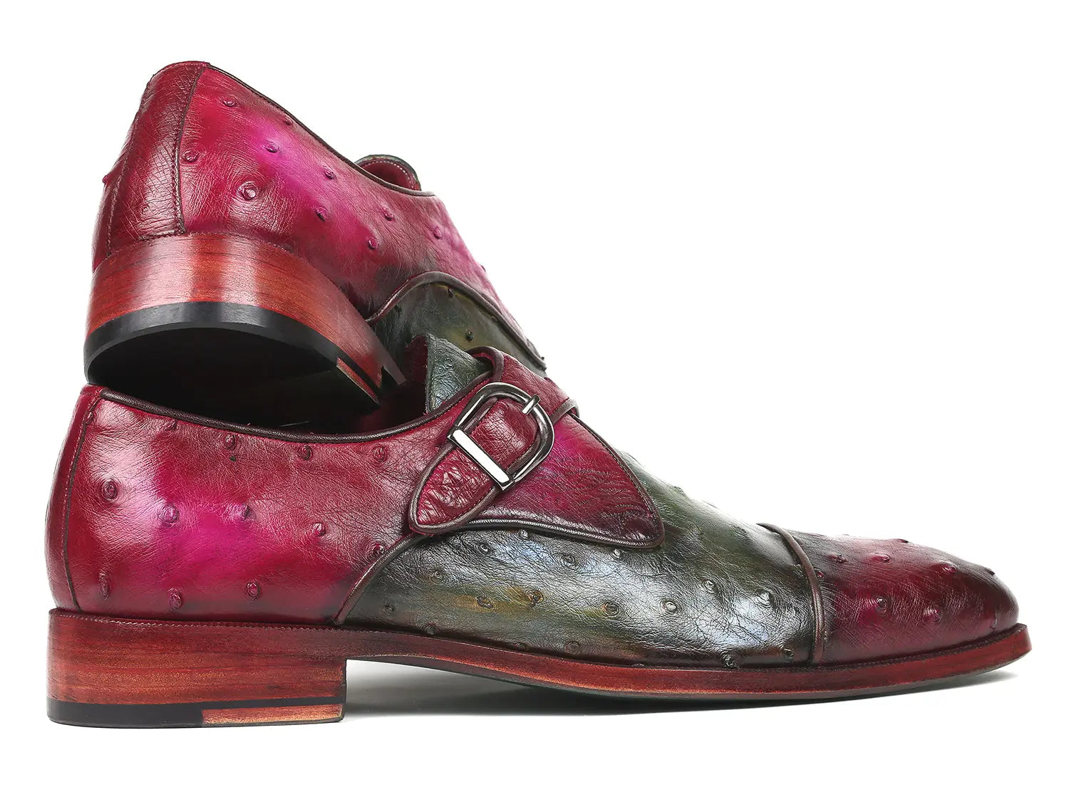 Paul Parkman Men's Green/Purple Genuine Ostrich Monk Strap Shoes (ID#91Z68) PAUL PARKMAN