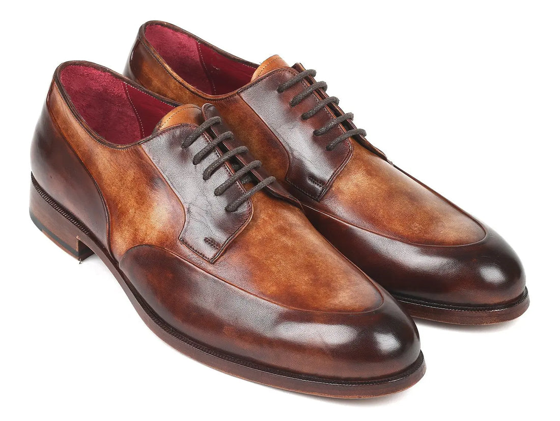 Paul Parkman Men's Dual Tone Brown Hand-Painted Genuine Leather Derby Shoes (ID#995-BRW) PAUL PARKMAN