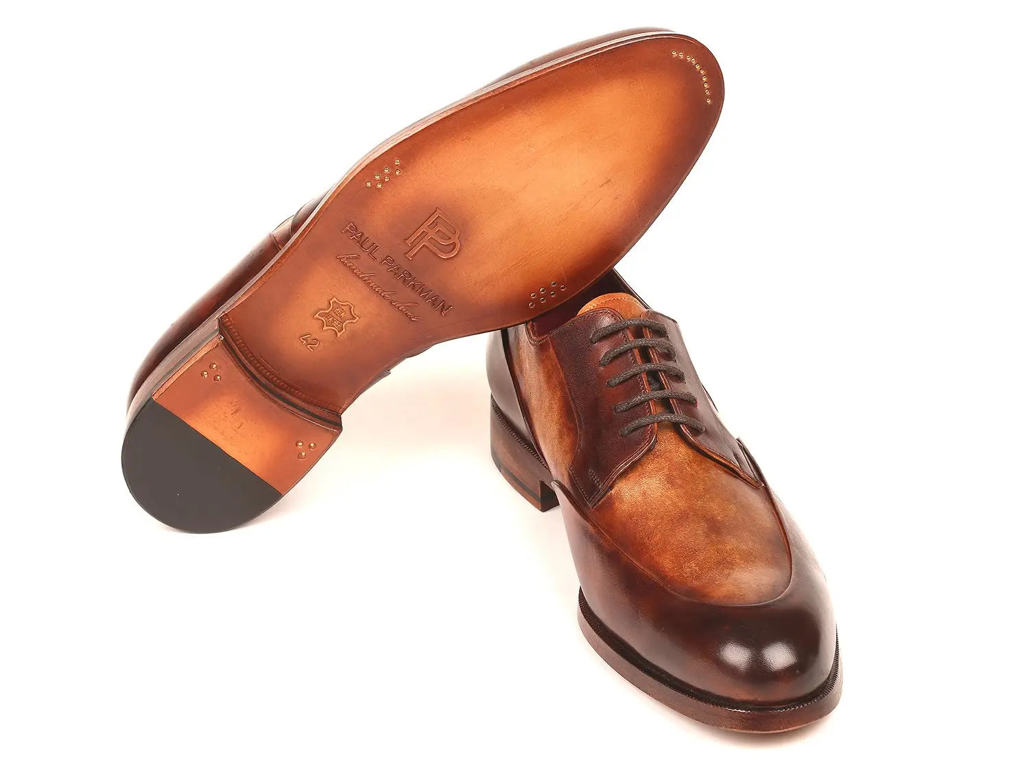 Paul Parkman Men's Dual Tone Brown Hand-Painted Genuine Leather Derby Shoes (ID#995-BRW) PAUL PARKMAN