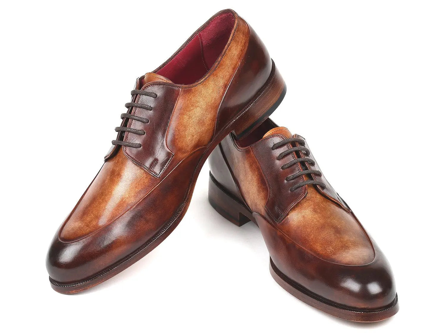 Paul Parkman Men's Dual Tone Brown Hand-Painted Genuine Leather Derby Shoes (ID#995-BRW) PAUL PARKMAN