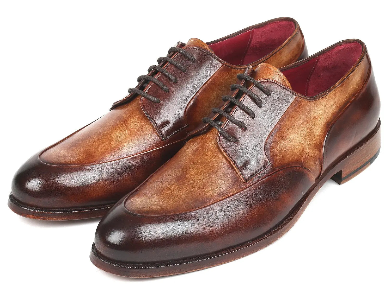 Paul Parkman Men's Dual Tone Brown Hand-Painted Genuine Leather Derby Shoes (ID#995-BRW) PAUL PARKMAN