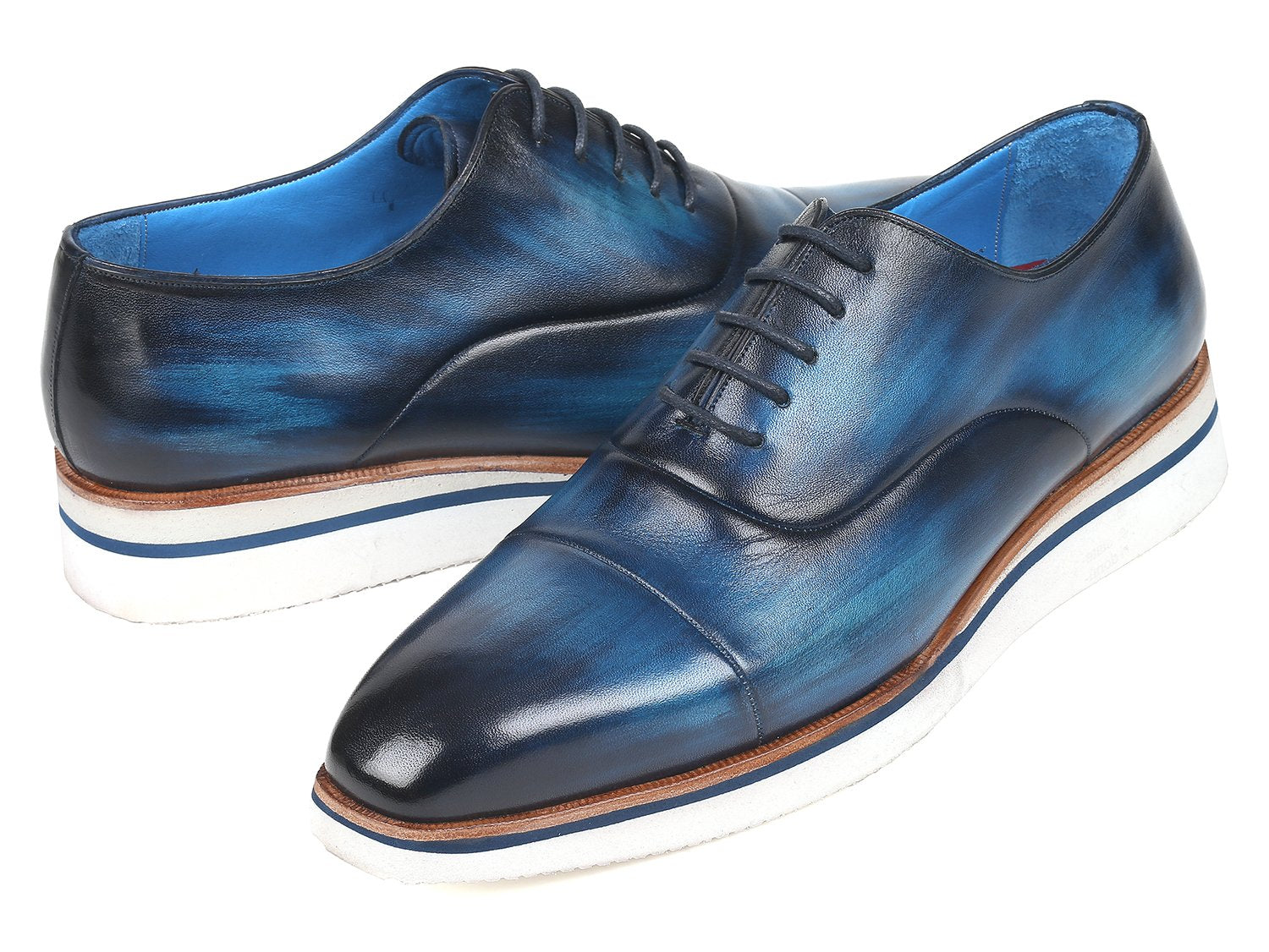 Paul Parkman Men's Smart Casual Oxfords Blue Leather (ID#185-BLU-LTH) PAUL PARKMAN