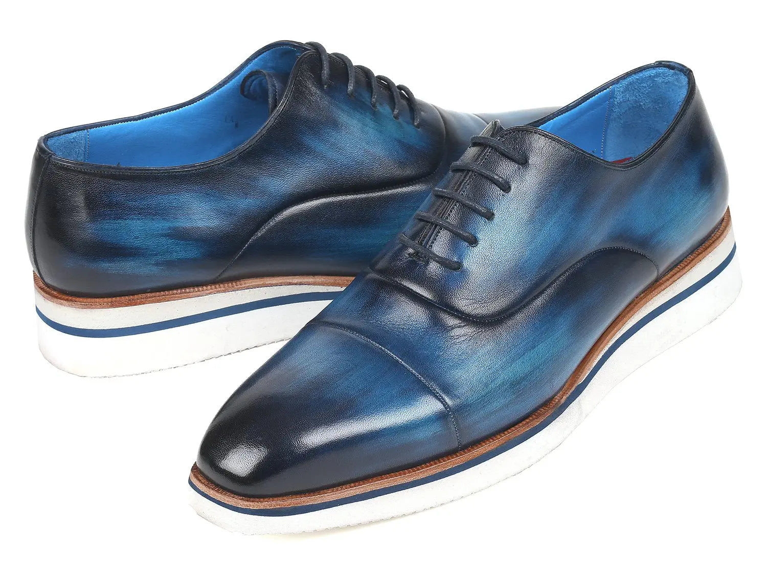 Paul Parkman Men's Blue Genuine Leather Smart Casual Oxfords (ID#185-BLU-LTH) PAUL PARKMAN