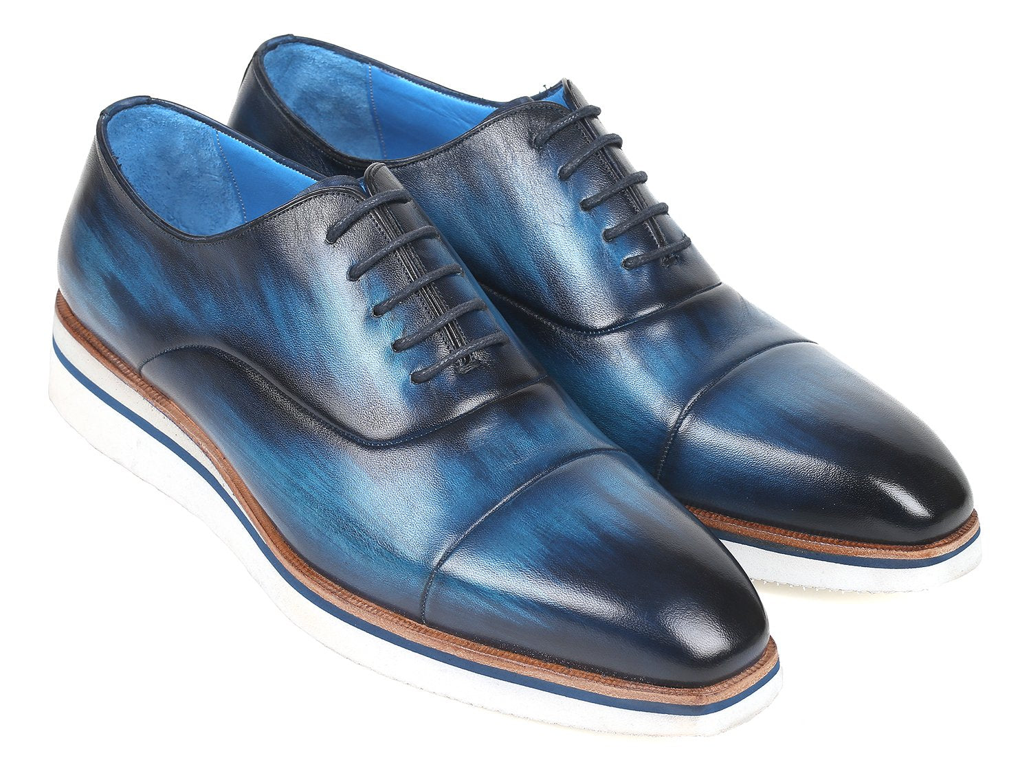 Paul Parkman Men's Smart Casual Oxfords Blue Leather (ID#185-BLU-LTH) PAUL PARKMAN