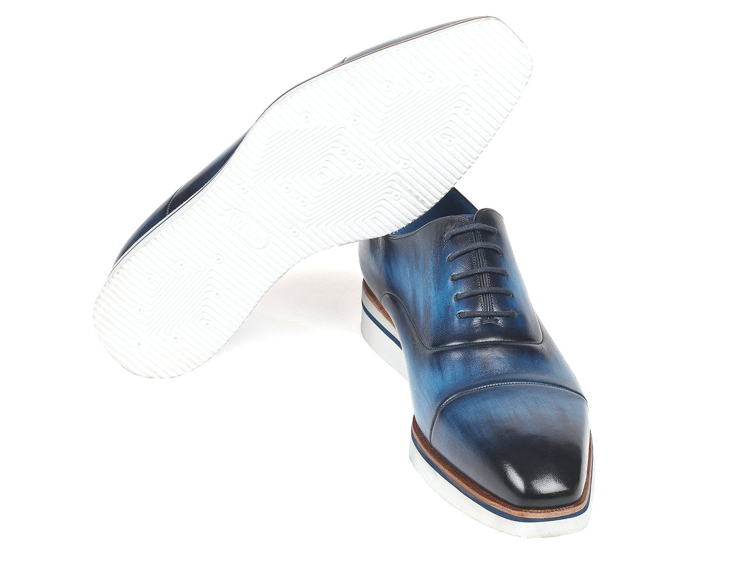 Paul Parkman Men's Smart Casual Oxfords Blue Leather (ID#185-BLU-LTH) PAUL PARKMAN