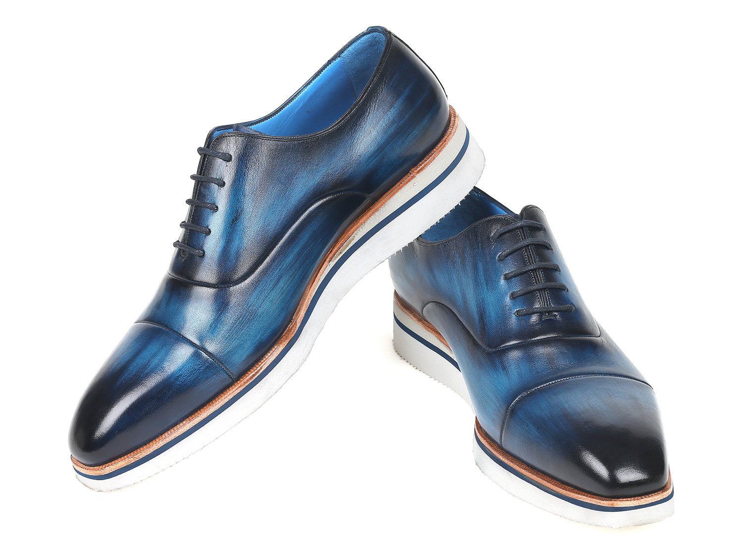 Paul Parkman Men's Smart Casual Oxfords Blue Leather (ID#185-BLU-LTH) PAUL PARKMAN