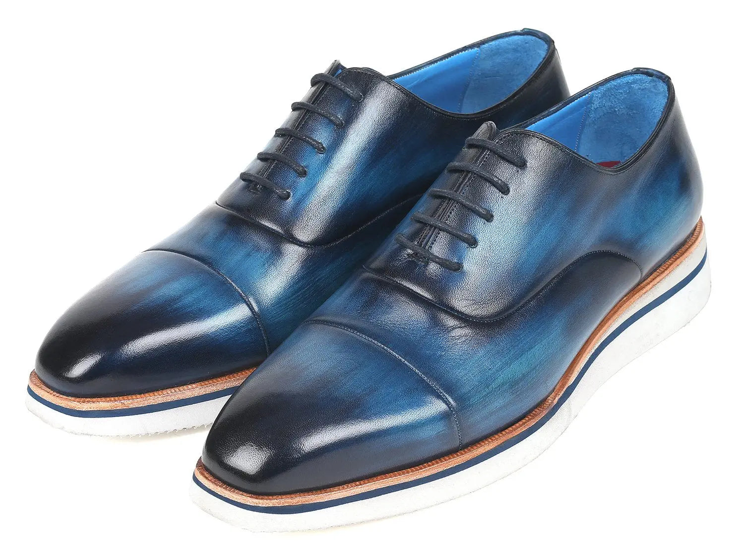 Paul Parkman Men's Blue Genuine Leather Smart Casual Oxfords (ID#185-BLU-LTH) PAUL PARKMAN