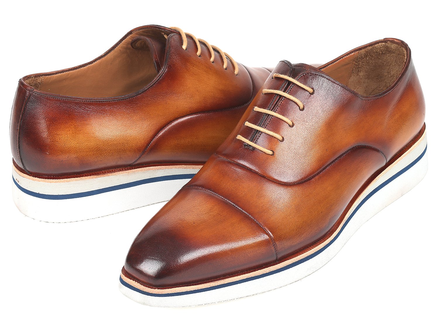 Paul Parkman Men's Smart Casual Oxfords Brown&Camel Leather (ID#185-BRW-LTH) PAUL PARKMAN