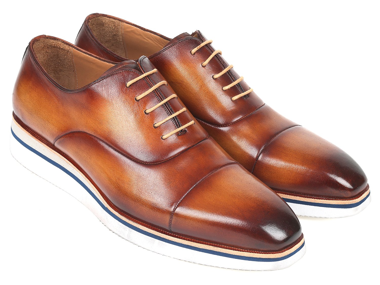 Paul Parkman Men's Smart Casual Oxfords Brown&Camel Leather (ID#185-BRW-LTH) PAUL PARKMAN