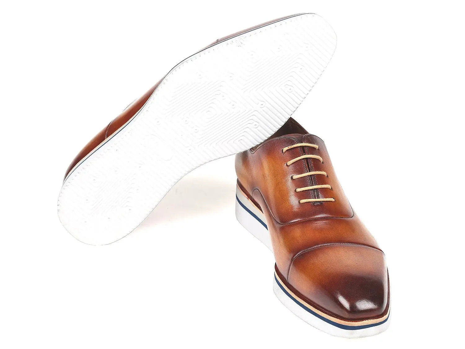 Paul Parkman Men's Brown/Camel Genuine Leather Smart Casual Oxfords (ID#185-BRW-LTH) PAUL PARKMAN