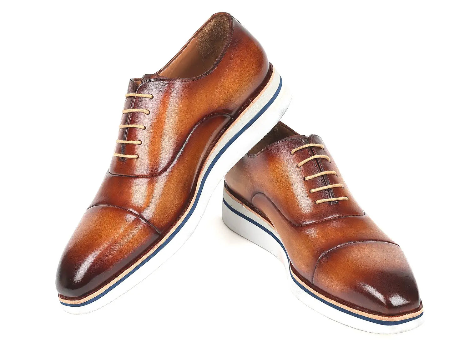 Paul Parkman Men's Brown/Camel Genuine Leather Smart Casual Oxfords (ID#185-BRW-LTH) PAUL PARKMAN
