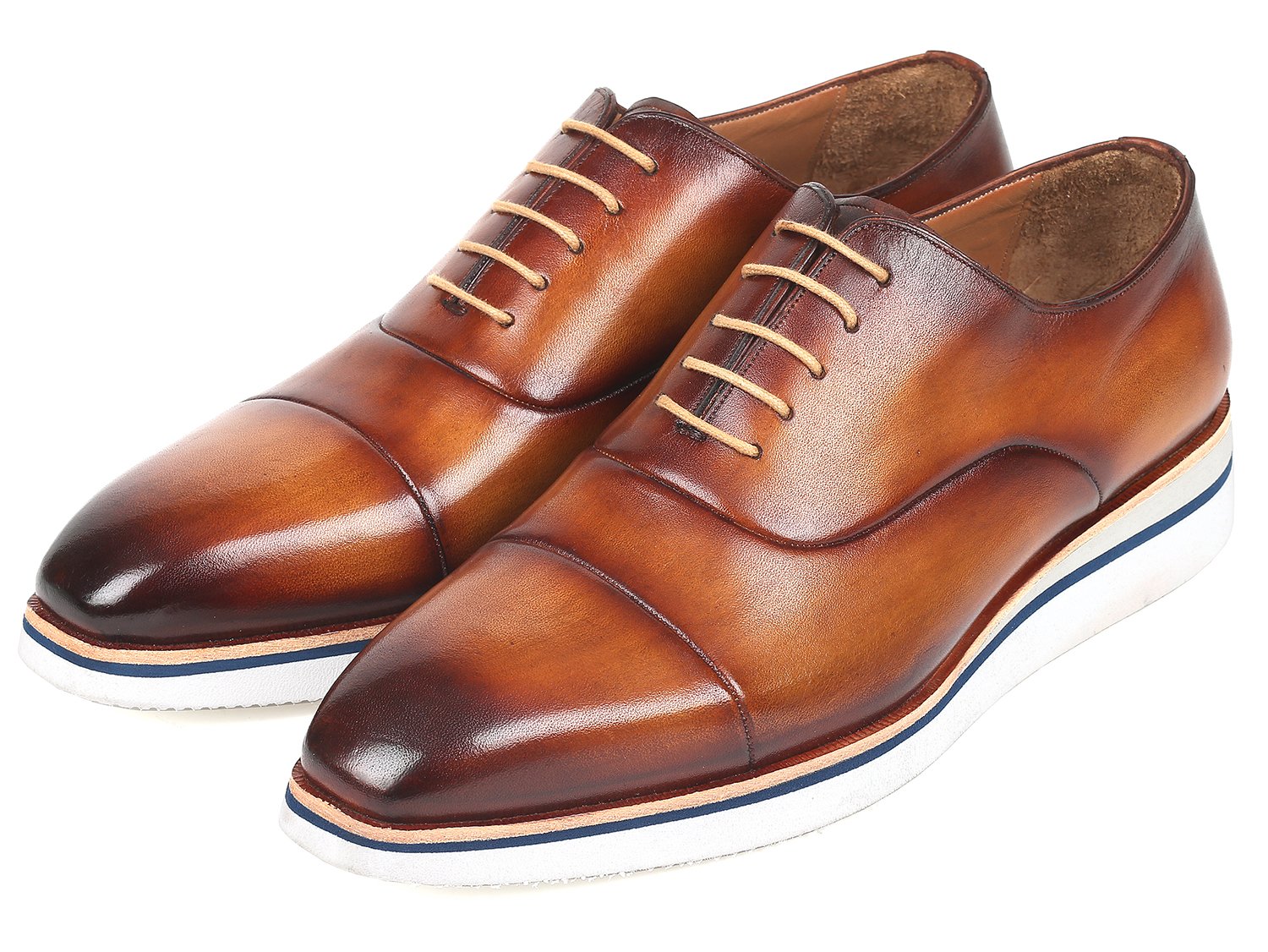 Paul Parkman Men's Smart Casual Oxfords Brown&Camel Leather (ID#185-BRW-LTH) PAUL PARKMAN