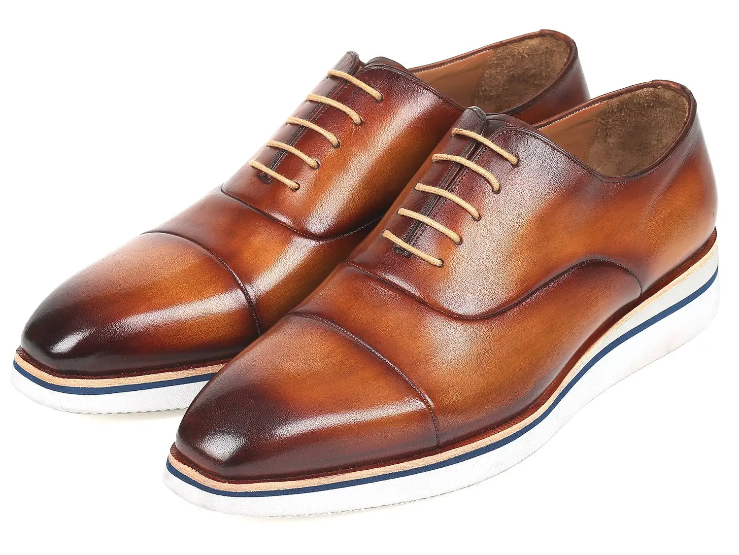 Paul Parkman Men's Brown/Camel Genuine Leather Smart Casual Oxfords (ID#185-BRW-LTH) PAUL PARKMAN