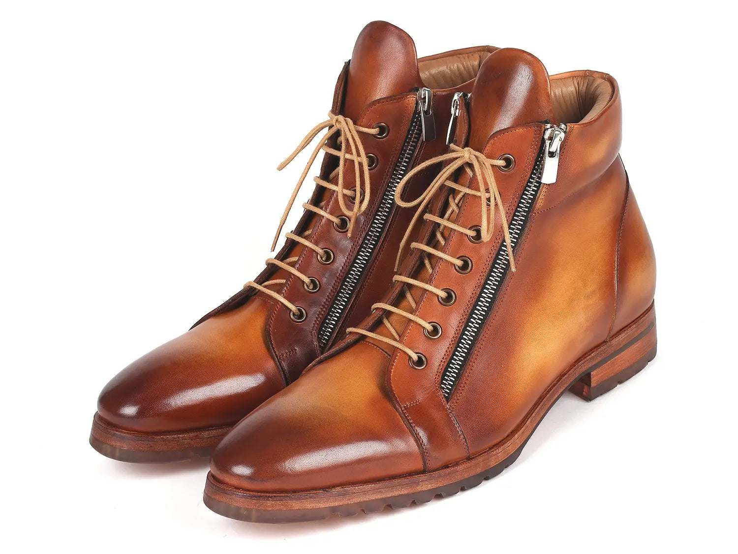 Paul Parkman Men's Light Brown Genuine Leather Side Zipper Boots (ID#12455-CML) PAUL PARKMAN