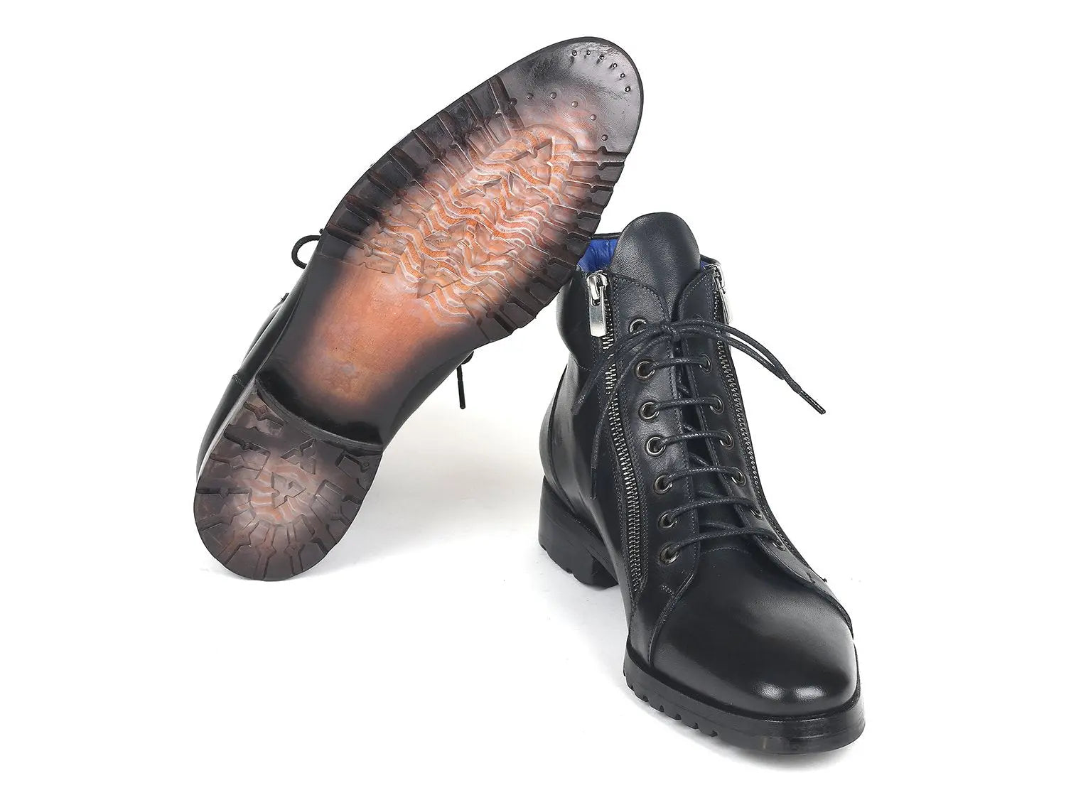 Paul Parkman Men's Black Genuine Leather Side Zipper Boots (ID#12455-BLK) PAUL PARKMAN