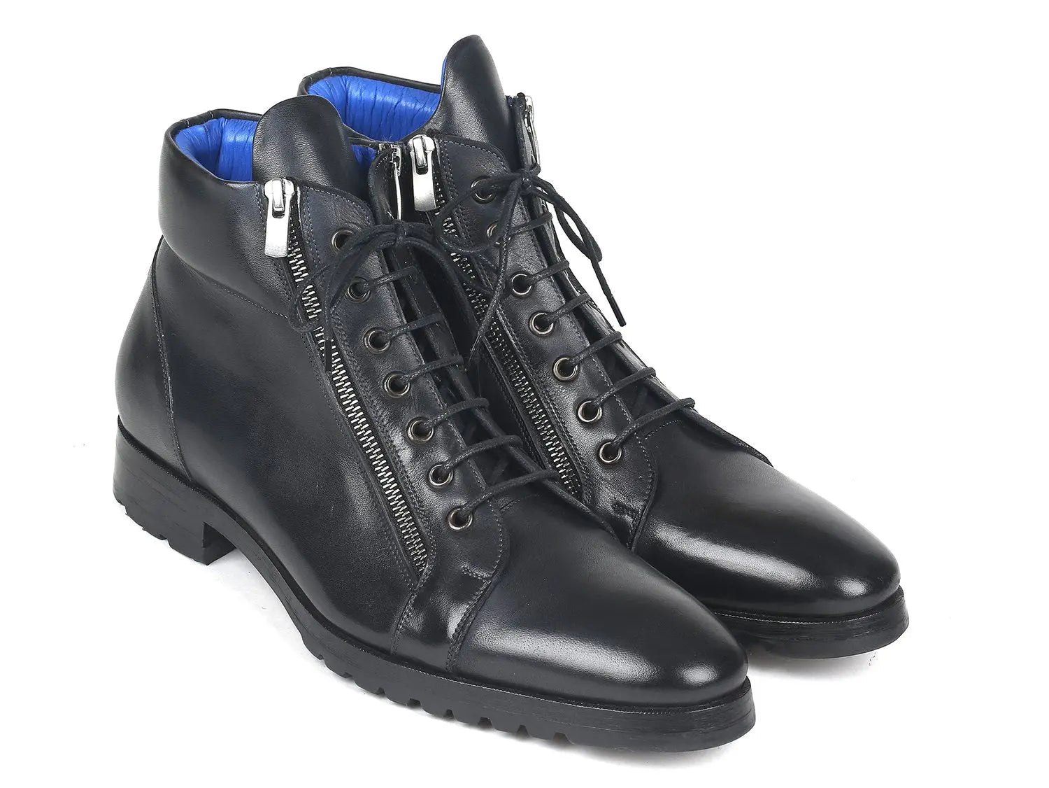 Paul Parkman Men's Black Genuine Leather Side Zipper Boots (ID#12455-BLK) PAUL PARKMAN