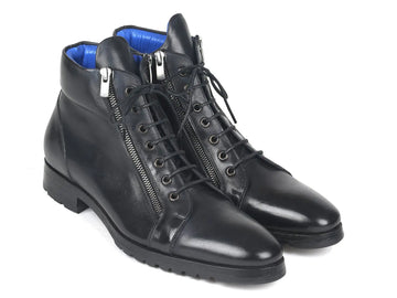 Paul Parkman Men's Black Genuine Leather Side Zipper Boots (ID#12455-BLK) PAUL PARKMAN