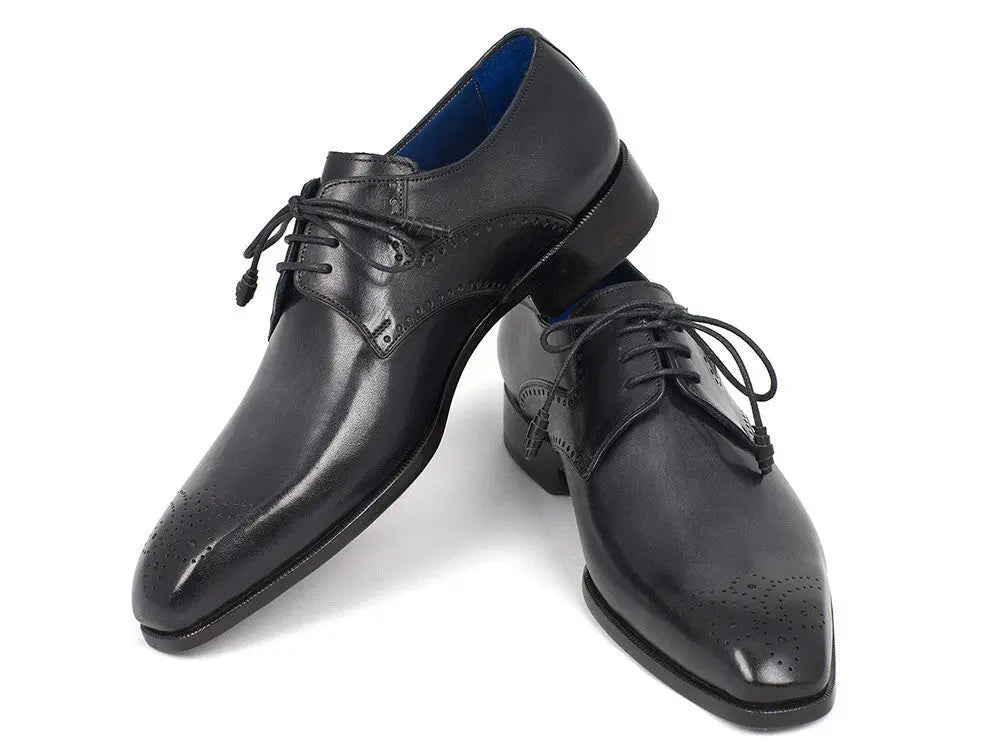 Paul Parkman Men's Black Medallion Toe Derby Shoes (ID#6584-BLK) PAUL PARKMAN