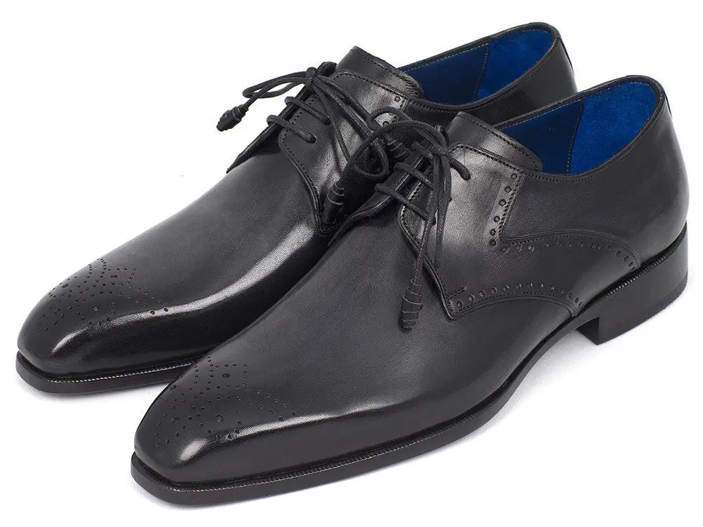 Paul Parkman Men's Black Medallion Toe Derby Shoes (ID#6584-BLK) PAUL PARKMAN
