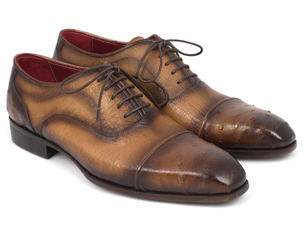 Paul Parkman Men's Genuine Ostrich Captoe Oxfords Camel Color (ID#24XS-CML) PAUL PARKMAN