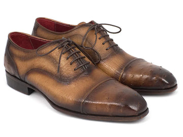 Paul Parkman Men's Camel Genuine Ostrich Captoe Oxfords (ID#24XS-CML) PAUL PARKMAN