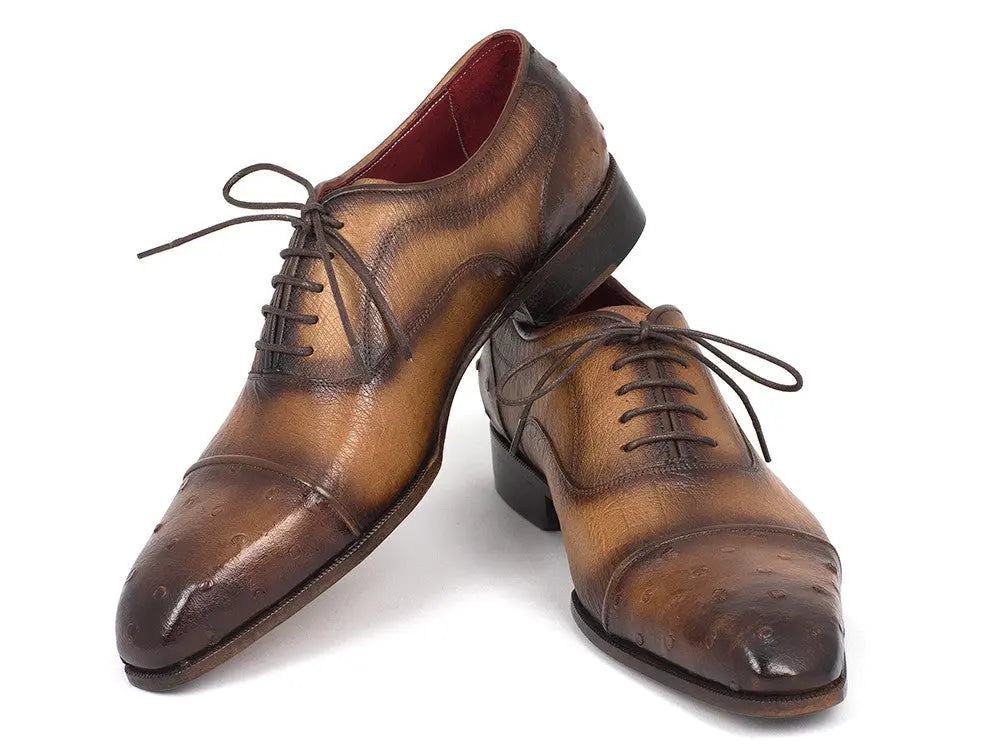 Paul Parkman Men's Camel Genuine Ostrich Captoe Oxfords (ID#24XS-CML) PAUL PARKMAN