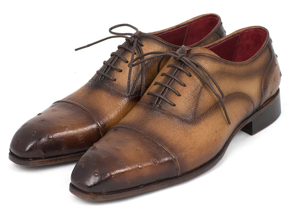 Paul Parkman Men's Camel Genuine Ostrich Captoe Oxfords (ID#24XS-CML) PAUL PARKMAN