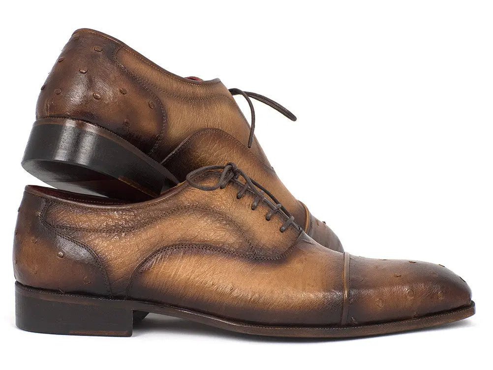 Paul Parkman Men's Camel Genuine Ostrich Captoe Oxfords (ID#24XS-CML) PAUL PARKMAN
