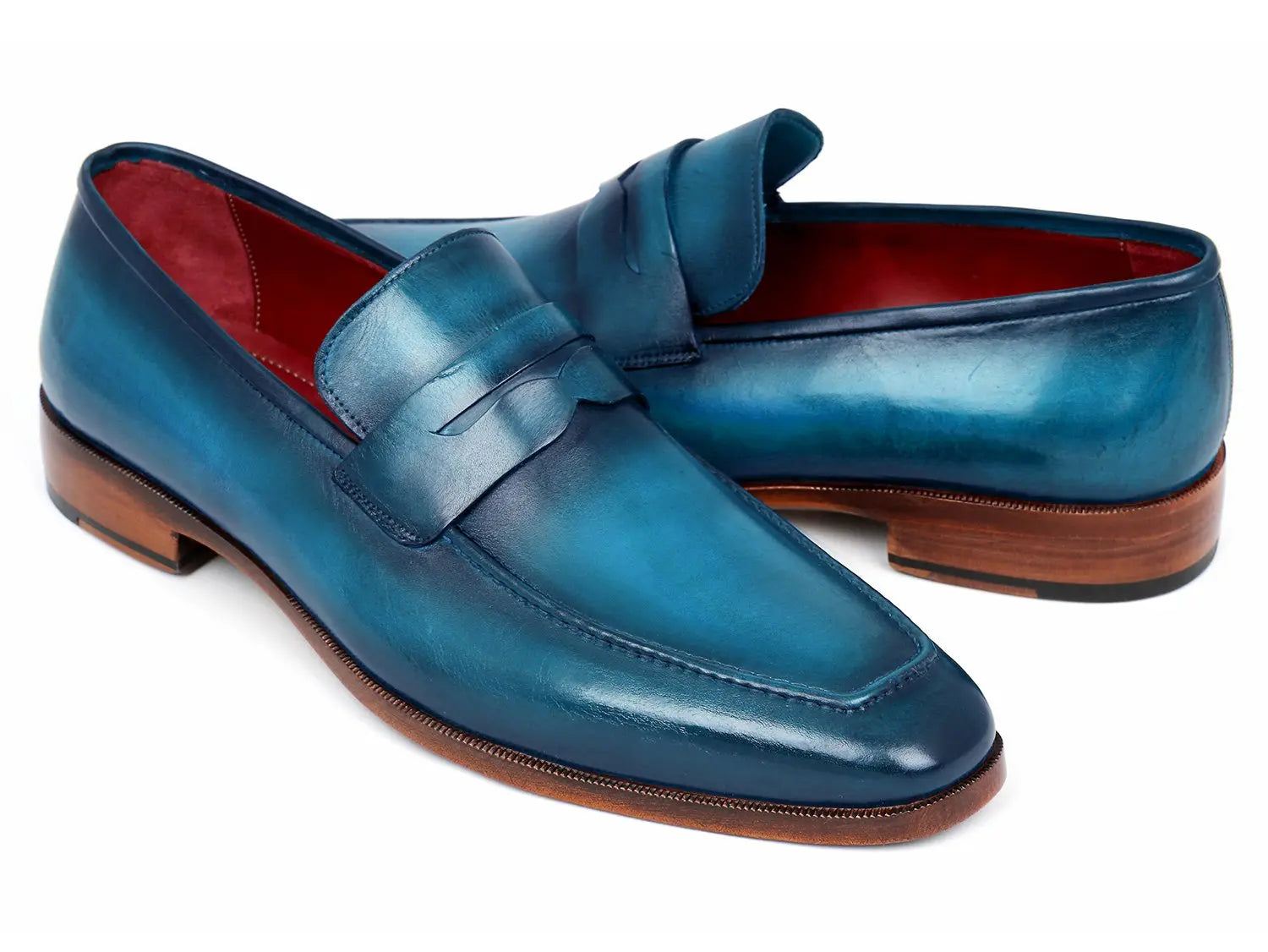Paul Parkman Men's Blue/Turquoise Penny Calfskin Loafers (ID#10TQ84) PAUL PARKMAN