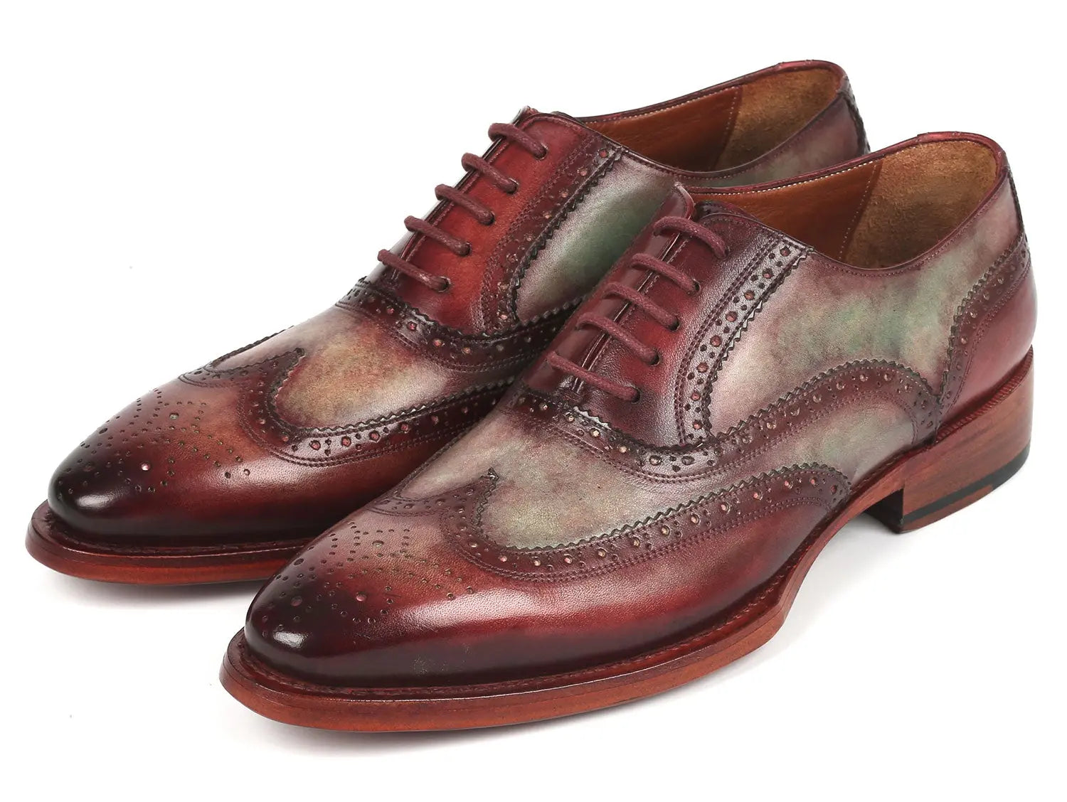 Paul Parkman Men's Two Tone Green/Bordeaux Goodyear Welted Wingtip Oxfords (ID#PP22GB62) PAUL PARKMAN
