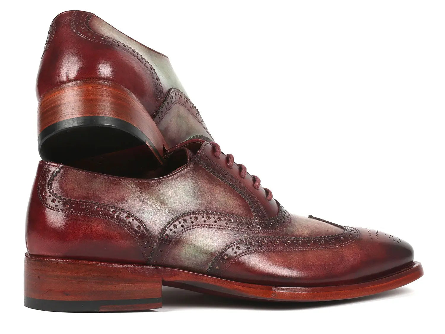 Paul Parkman Men's Two Tone Green/Bordeaux Goodyear Welted Wingtip Oxfords (ID#PP22GB62) PAUL PARKMAN