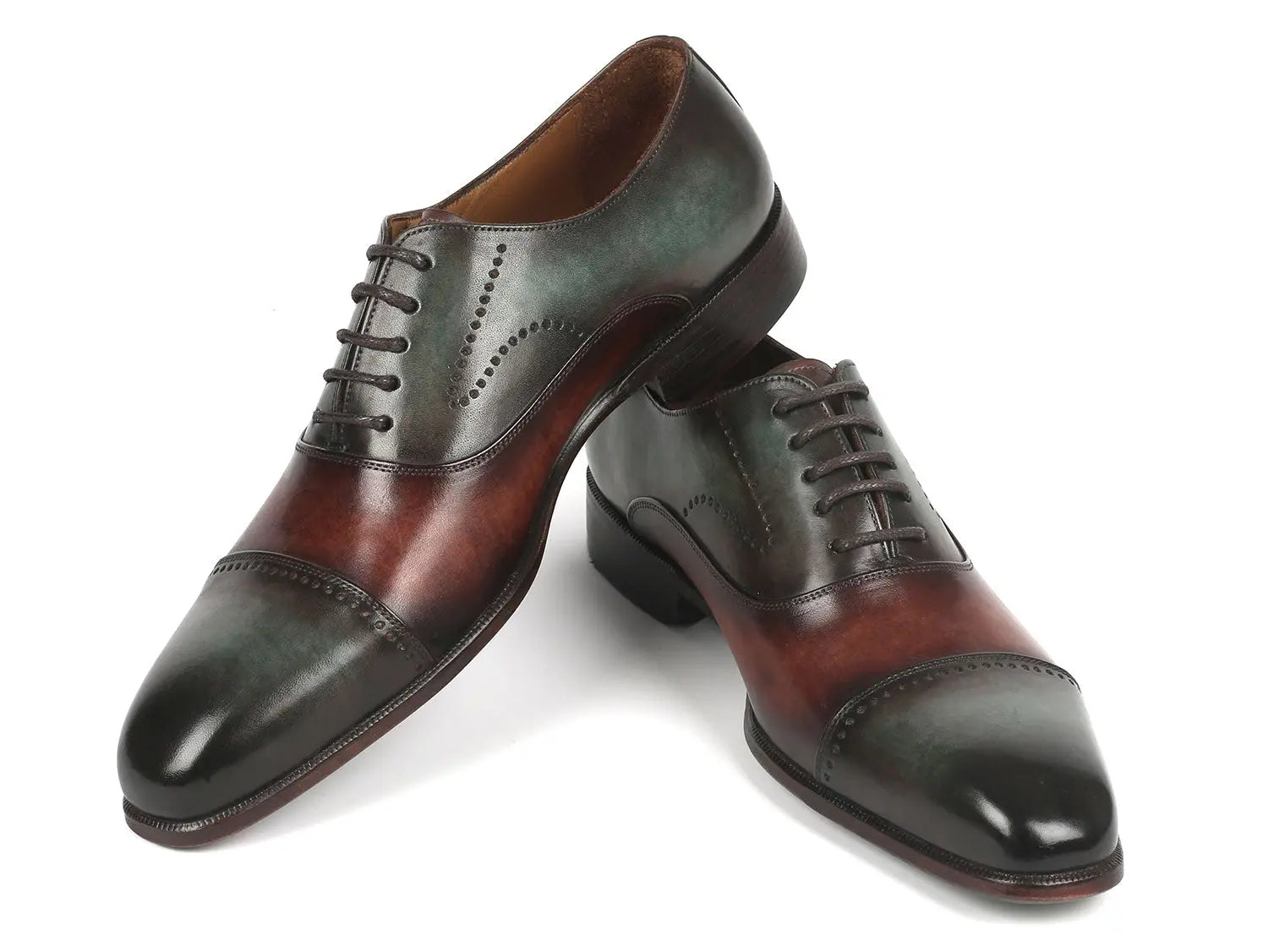 Paul Parkman Men's Green/Brown Cap Toe Oxfords (ID#314-GRNBRW) PAUL PARKMAN