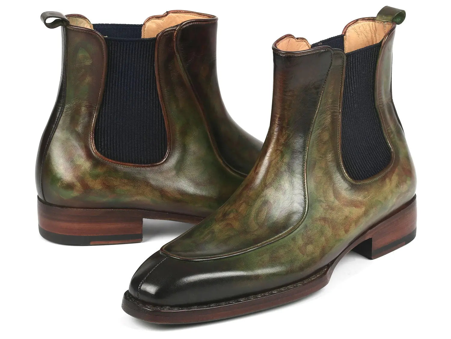 Paul Parkman Men's Green Goodyear Welted Hand-Painted Chelsea Boots (ID#BT822GRN) PAUL PARKMAN