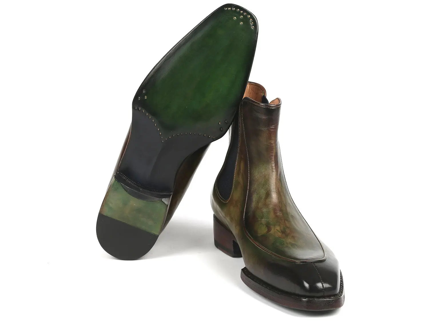 Paul Parkman Men's Green Goodyear Welted Hand-Painted Chelsea Boots (ID#BT822GRN) PAUL PARKMAN