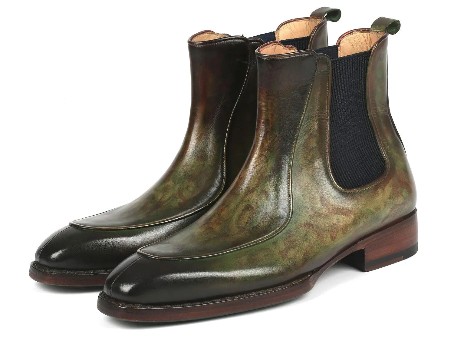 Paul Parkman Men's Green Goodyear Welted Hand-Painted Chelsea Boots (ID#BT822GRN) PAUL PARKMAN