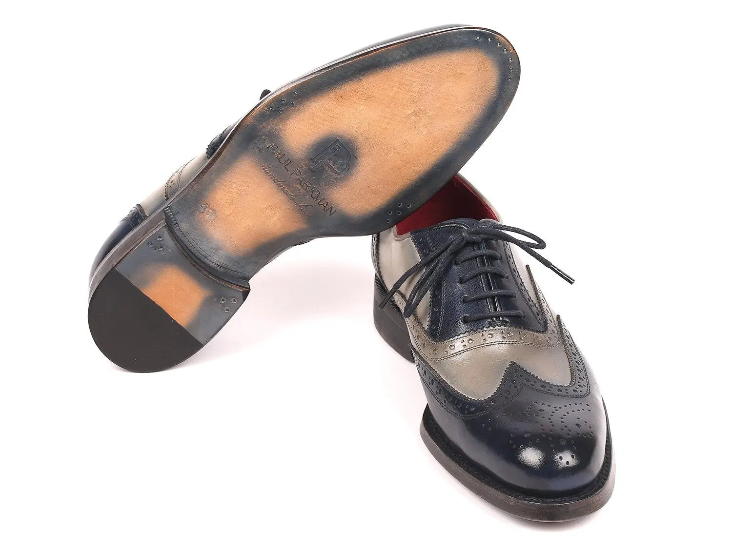 Paul Parkman Men's Navy/Gray Goodyear Welted Wingtip Oxfords (ID#027-NVYGRY) PAUL PARKMAN