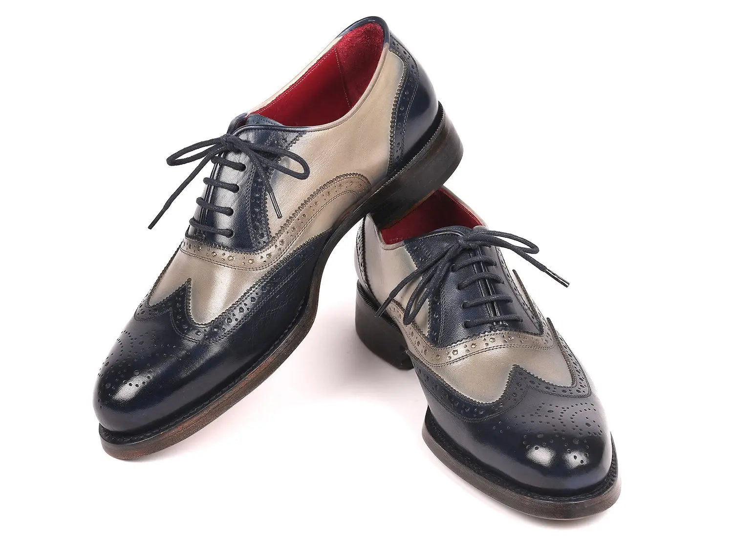 Paul Parkman Men's Navy/Gray Goodyear Welted Wingtip Oxfords (ID#027-NVYGRY) PAUL PARKMAN