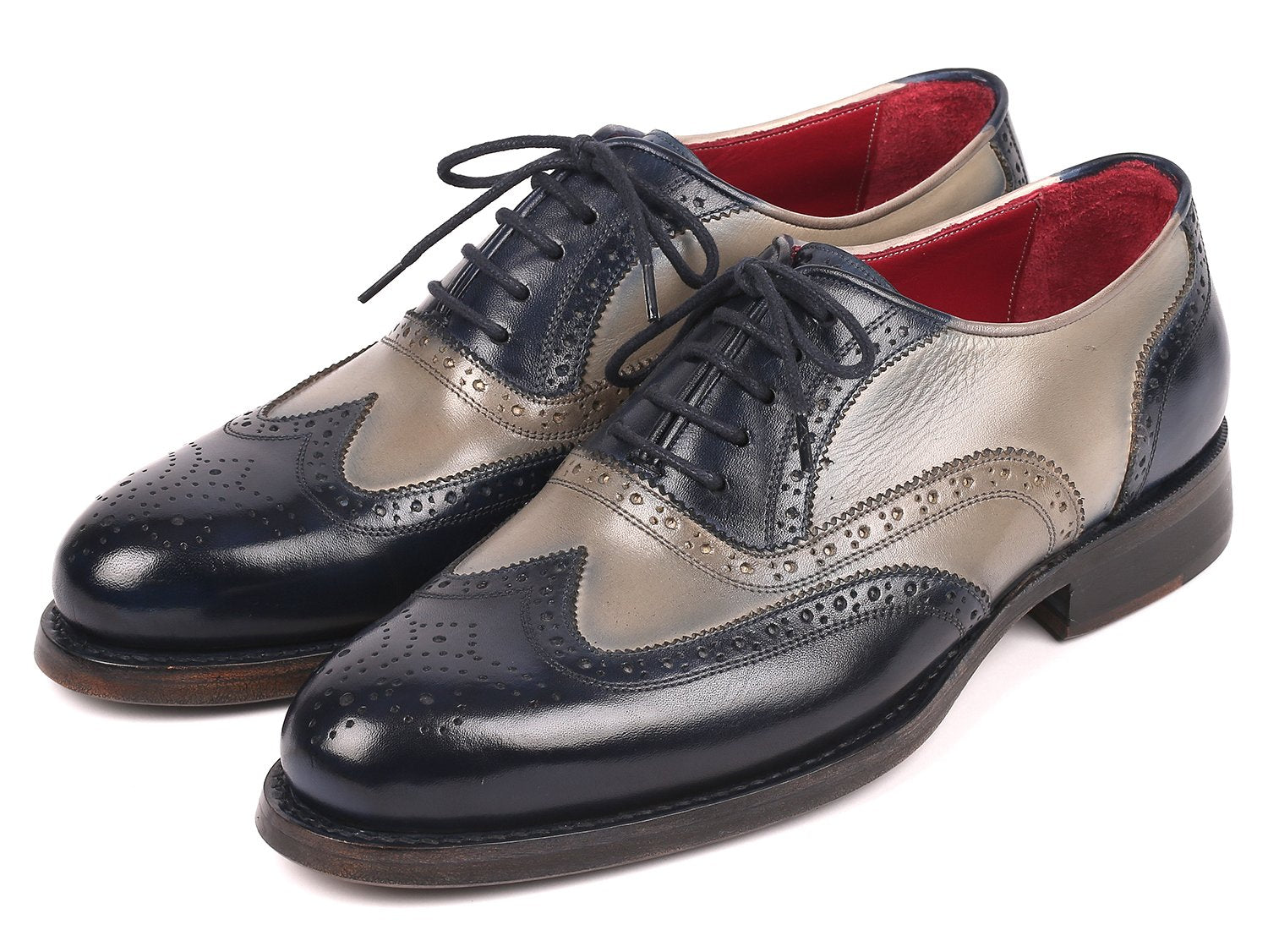 Paul Parkman Navy & Gray Wingtip Oxfords Goodyear Welted (ID#027-NVYGRY) PAUL PARKMAN